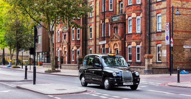 Black taxi on a london street